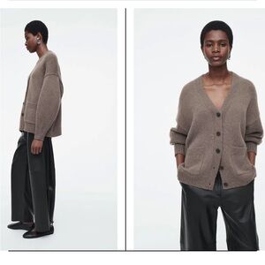 COS Relaxed V-Neck Cashmere Blend Cardigan in Mole